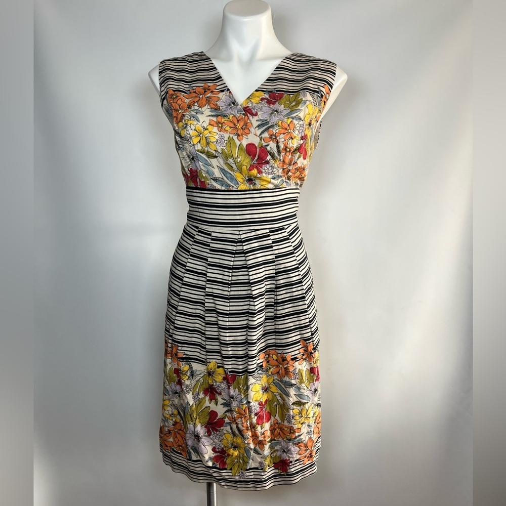 KEW London Y2K Floral Striped Midi Dress Linen Cotton Blend Vintage 2000s Large